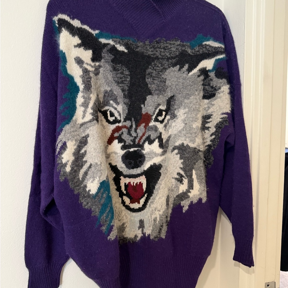 Purple Sweater with Wolf Design